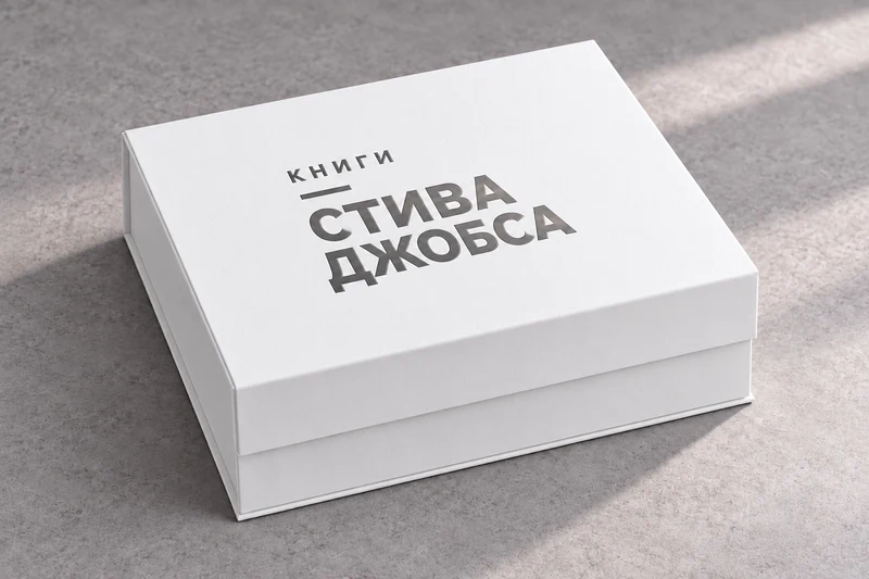 Белая коробка с тиснением «Книги Стива Джобса»