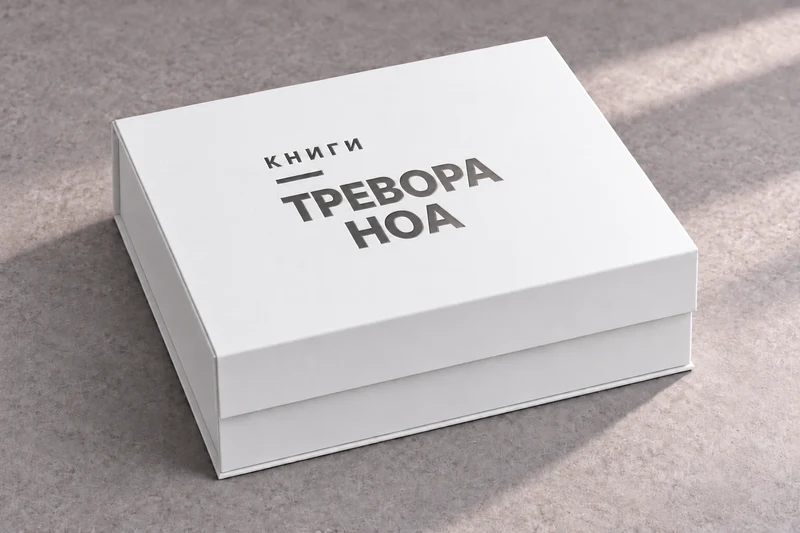 Белая коробка с тиснением «Книги Тревора Ноа»