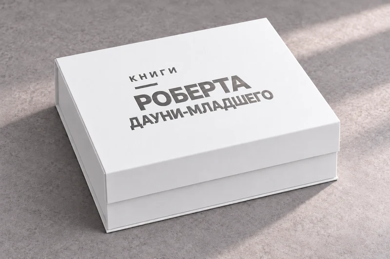 Белая коробка с тиснением «Книги Роберта Дауни-младшего»